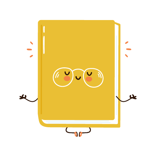 A yellow book with hands, legs and sunglasses closes its eyes and tries to be calm and relax 